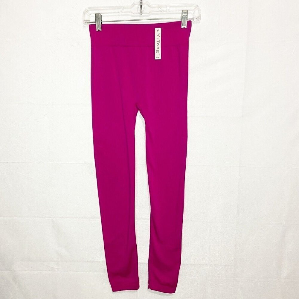 NWT Yi Tong Fuchsia Fleece Lined Cropped Leggings One-Size (26x25)